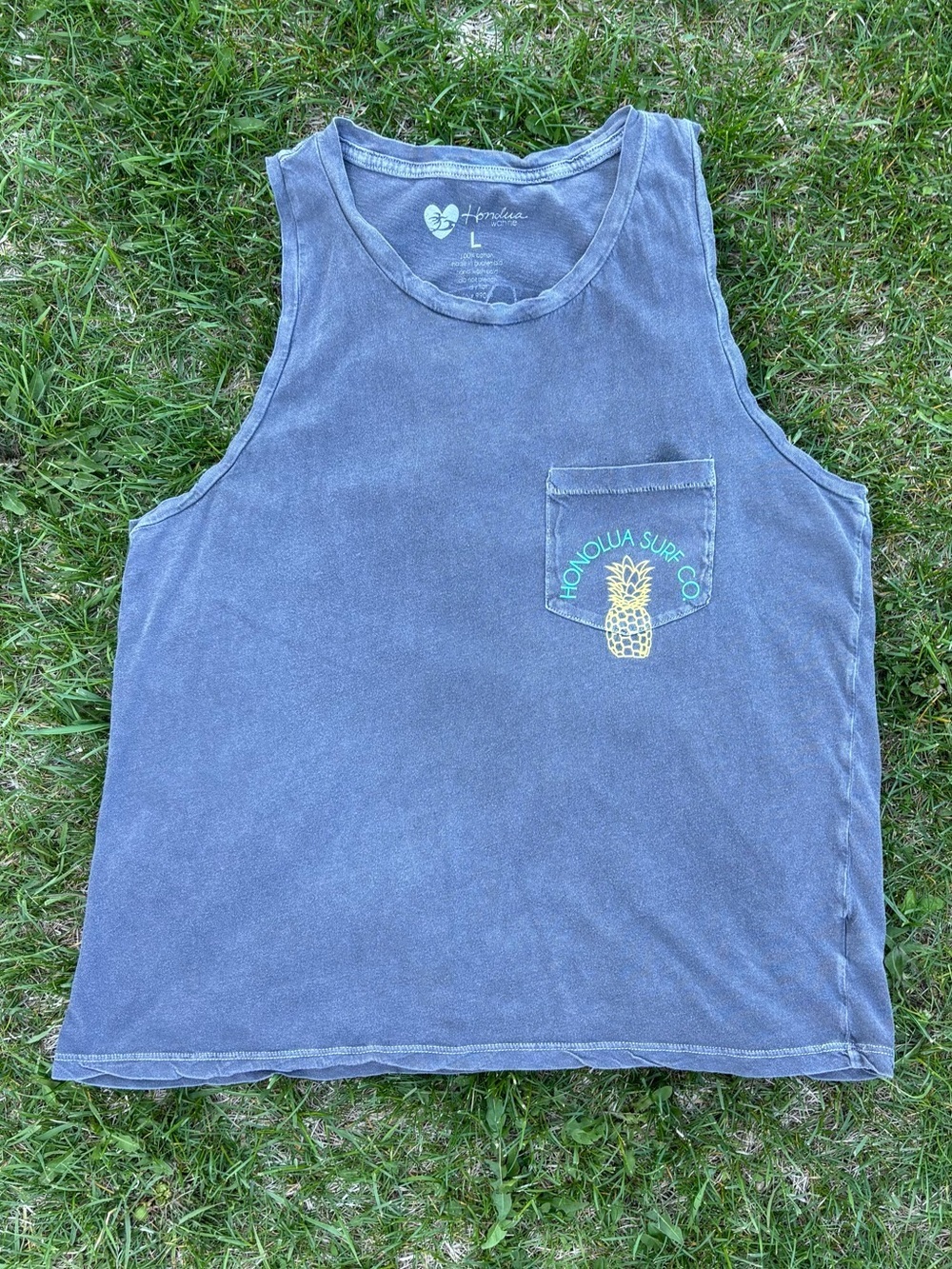 Honolua Wahine Washed Gray Tank Top Womens L Honolua Surf Co Hawaii Pineapple